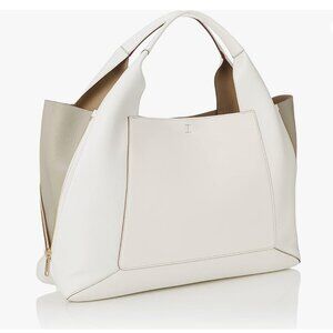 Furla Tote Bag Girda XL Tote White Leather Purse Bag gray zip
